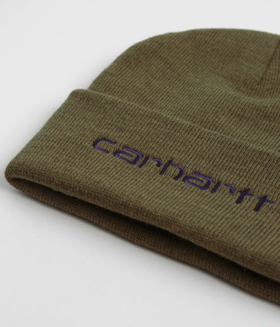 Carhartt Men's Script Logo Beanie - Warm Winter Knit Hat for Men